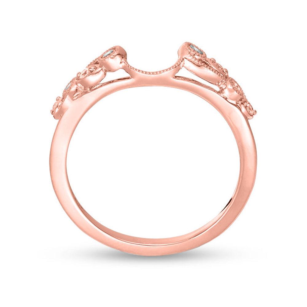 1/8 Cttw Diamond Vine Vintage-Style Solitaire Enhancer Ring Wrap in 10K Rose Gold (0.12 Cttw, I-I2) Diamond Guard Ring