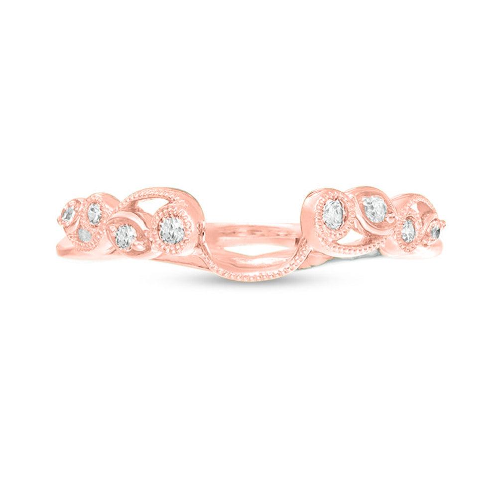 1/8 Cttw Diamond Vine Vintage-Style Solitaire Enhancer Ring Wrap in 10K Rose Gold (0.12 Cttw, I-I2) Diamond Guard Ring