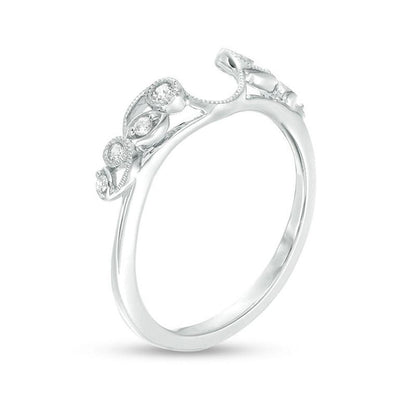 1/8 Cttw Diamond Vine Vintage-Style Solitaire Enhancer Ring Wrap in 10K White Gold (0.12 Cttw, I-I2) Diamond Guard Ring