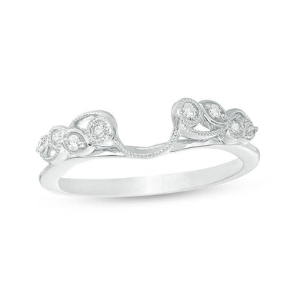 1/8 Cttw Diamond Vine Vintage-Style Solitaire Enhancer Ring Wrap in 10K White Gold (0.12 Cttw, I-I2) Diamond Guard Ring