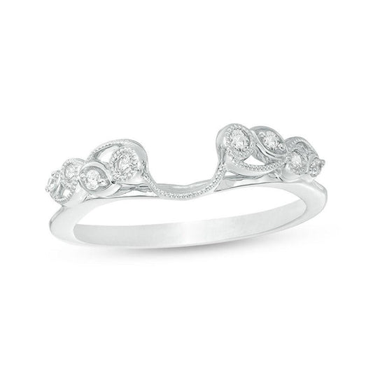 1/8 Cttw Diamond Vine Vintage-Style Solitaire Enhancer Ring Wrap in 10K White Gold (0.12 Cttw, I-I2) Diamond Guard Ring