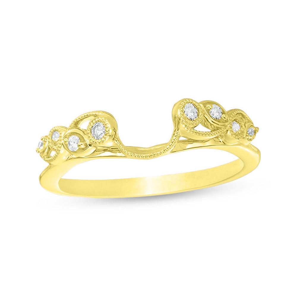 1/8 Cttw Diamond Vine Vintage-Style Solitaire Enhancer Ring Wrap in 10K Yellow Gold (0.12 Cttw, I-I2) Diamond Guard Ring