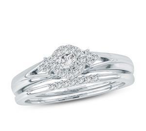 EternalDia 1/4 Ct Round Diamond Solitaire Halo Engagement Wedding Ring Set In 10Kt White Gold (IJ/I2) - EternalDia