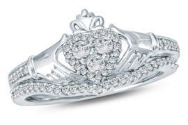 EternalDia White Diamond Claddagh Bridal Ring - EternalDia
