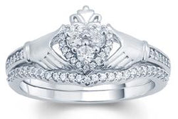 EternalDia White Diamond Claddagh Bridal Ring - EternalDia