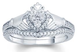 EternalDia White Diamond Claddagh Bridal Ring - EternalDia