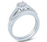 EternalDia 1/3 Ct Round Diamond Cathedral Halo Engagement Wedding Set In 10kt White Gold (IJ/I2) - EternalDia