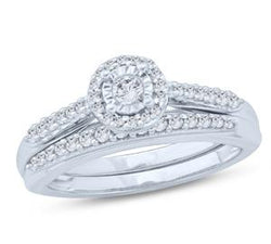 EternalDia 1/3 Ct Round Diamond Cathedral Halo Engagement Wedding Set In 10kt White Gold (IJ/I2) - EternalDia