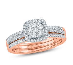 EternalDia 1/2 CTTW Round Diamond Cushion Shaped Halo Composite Diamond Bridal Ring Set 10kt Rose Gold (IJ/I2) - EternalDia