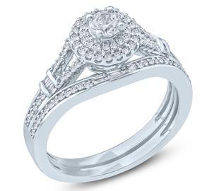 EternalDia 1/2 Ct Round & Baguette Diamond Engagement Wedding Set In 10K White Gold (IJ/I2) - EternalDia