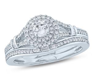 EternalDia 1/2 Ct Round & Baguette Diamond Engagement Wedding Set In 10K White Gold (IJ/I2) - EternalDia