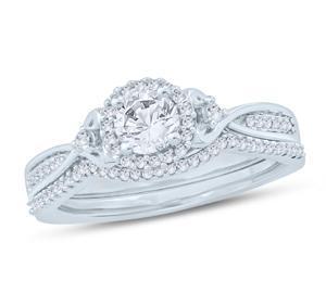 EternalDia 1/2 Ct Round Diamond Halo Composite Engagement Wedding Set In 10K White Gold (IJ/I2) - EternalDia