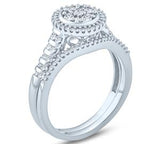 EternalDia 1/2 Ct Round & Baguette Diamond Cluster Halo Engagement Wedding Set In 10Kt White Gold. - EternalDia