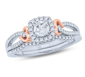 EternalDia 1/2 Ct Round Diamond Cushion Shaped Halo Engagement Wedding Set In two-tone 10K Gold (IJ/I2) - EternalDia