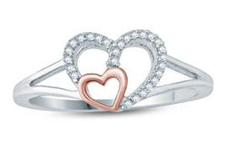 EternalDia White Diamond split shank Double Heart Ring - EternalDia