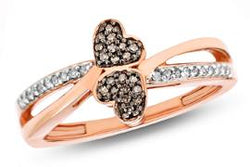 EternalDia White & Champagne Diamond Double Heart Fashion Ring - EternalDia