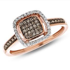 EternalDia Champagne & White Diamond Square Frame Ring - EternalDia