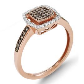 EternalDia Champagne & White Diamond Square Frame Ring - EternalDia