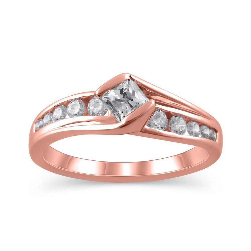 3/4 Cttw Princess Cut Diamond Engagement Ring in 14K Rose Gold (0.75 Cttw, Color : I, Clarity : I2)