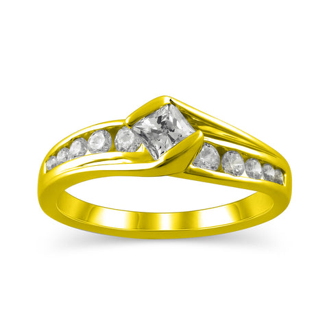 3/4 Cttw Princess Cut Diamond Engagement Ring in 14K Yellow Gold (0.75 Cttw, Color : I, Clarity : I2)