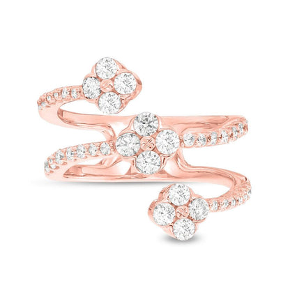 1 Cttw Diamond Flower Orbit Wrap Ring in 10K Rose Gold (1 Carat, J-I3) Diamond Guard Ring