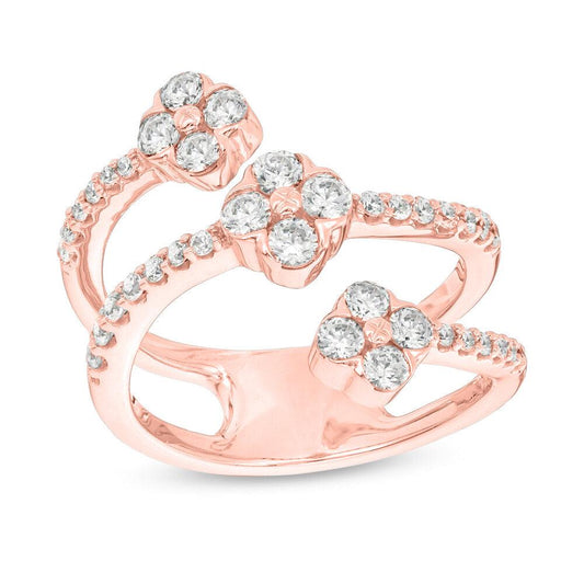 1 Cttw Diamond Flower Orbit Wrap Ring in 10K Rose Gold (1 Carat, J-I3) Diamond Guard Ring