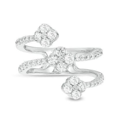 1 Cttw Diamond Flower Orbit Wrap Ring in 10K White Gold (1 Carat, J-I3) Diamond Guard Ring