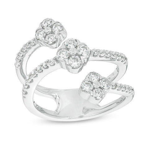 1 Cttw Diamond Flower Orbit Wrap Ring in 10K White Gold (1 Carat, J-I3) Diamond Guard Ring