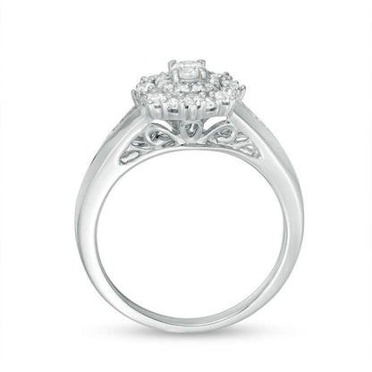 1/2 Cttw Diamond Double Cushion Frame Engagement Ring in 10K White Gold (0.50 Cttw, J-I2) Diamond Vintage Ring