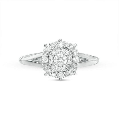 1/2 Cttw Diamond Double Cushion Frame Engagement Ring in 10K White Gold (0.50 Cttw, J-I2) Diamond Vintage Ring