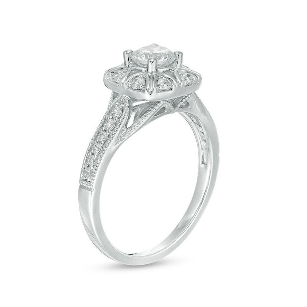 3/4 Cttw Diamond Cushion Frame Vintage-Style Engagement Ring in 10K White Gold (0.75 Cttw, I-I2) Diamond Anniversary Ring