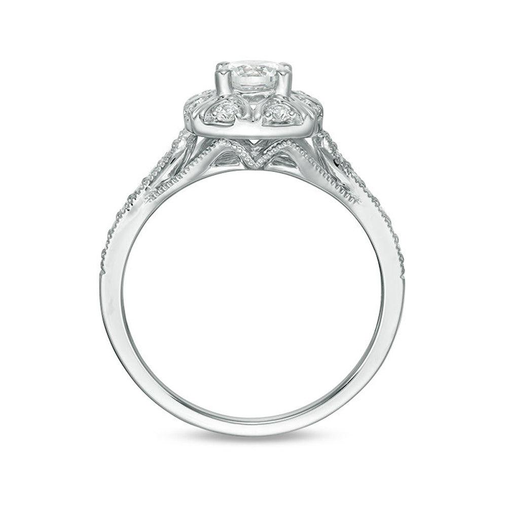 3/4 Cttw Diamond Cushion Frame Vintage-Style Engagement Ring in 10K White Gold (0.75 Cttw, I-I2) Diamond Anniversary Ring