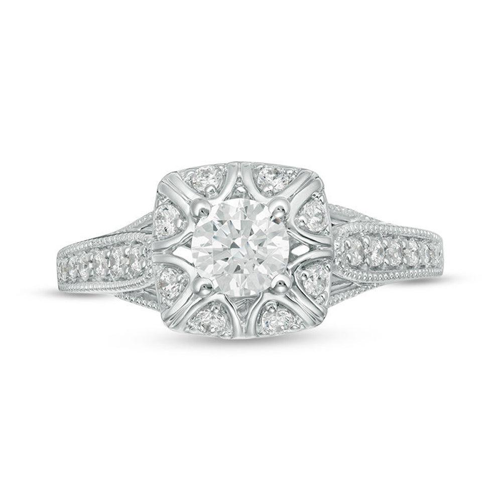 3/4 Cttw Diamond Cushion Frame Vintage-Style Engagement Ring in 10K White Gold (0.75 Cttw, I-I2) Diamond Anniversary Ring