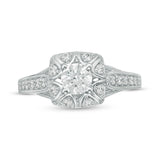 3/4 Cttw Diamond Cushion Frame Vintage-Style Engagement Ring in 10K White Gold (0.75 Cttw, I-I2) Diamond Anniversary Ring