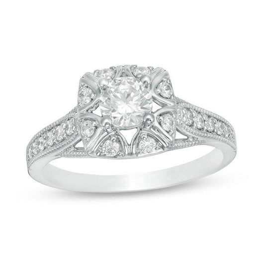 3/4 Cttw Diamond Cushion Frame Vintage-Style Engagement Ring in 10K White Gold (0.75 Cttw, I-I2) Diamond Anniversary Ring