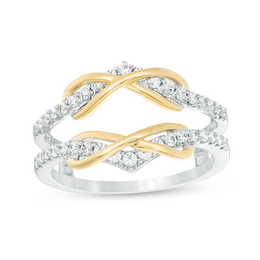 3/8 Cttw Diamond Infinity Chevron Solitaire Enhancer Ring Wrap in 10K Two-Tone Gold (0.37 Cttw, J-I2) Diamond Guard Ring