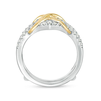 3/8 Cttw Diamond Infinity Chevron Solitaire Enhancer Ring Wrap in 10K Two-Tone Gold (0.37 Cttw, J-I2) Diamond Guard Ring