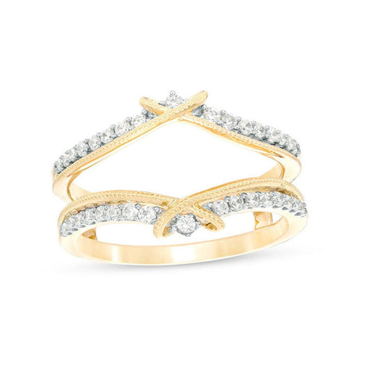 3/8 Cttw Diamond Chevron Crossover Vintage-Style Solitaire Enhancer Ring Wrap in 10K Yellow Gold (0.37 Ct, J-I2) Diamond Guard Ring