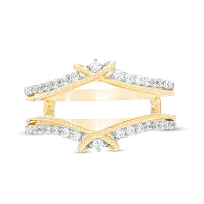 3/8 Cttw Diamond Chevron Crossover Vintage-Style Solitaire Enhancer Ring Wrap in 10K Yellow Gold (0.37 Ct, J-I2) Diamond Guard Ring