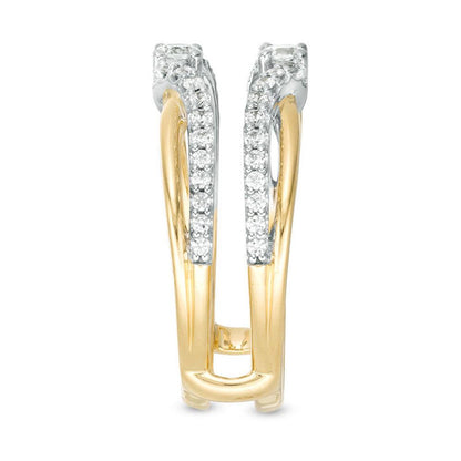 1/2 Cttw Diamond Crossover Solitaire Enhancer Ring Wrap in 10K Two-Tone Gold (0.50 Ct, I-I2) Diamond Guard Ring