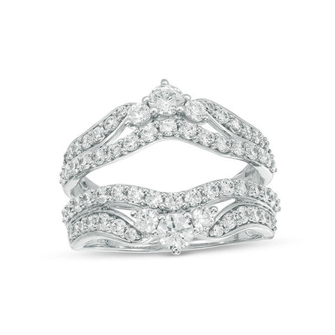 1-1/2 Cttw Diamond Multi-Row Tiara-Style Solitaire Enhancer Wrap Ring in 14K White Gold (1.50 Cttw, I-I2) Diamond Guard Ring