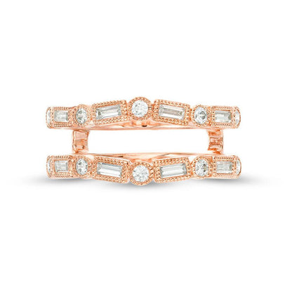 1/2 Cttw Baguette and Round Diamond Alternating Art Deco Vintage-Style Solitaire Enhancer Ring Wrap in 10K Rose Gold (0.50 Ctttw, J-I2) Diamond Guard Ring