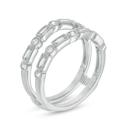1/2 Cttw Baguette and Round Diamond Alternating Art Deco Vintage-Style Solitaire Enhancer Ring Wrap in 10K White Gold (0.50 Ctttw, J-I2) Diamond Guard Ring