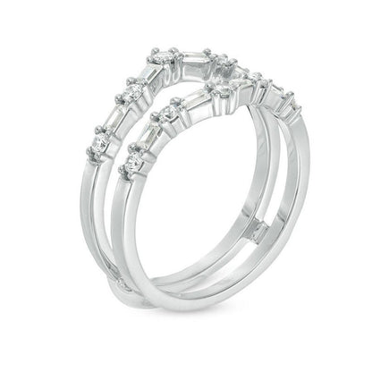 1/2 Cttw Baguette and Round Diamond Alternating Chevron Solitaire Enhancer Wrap Ring in 10K White Gold (0.5 Cttw, Color : J, Clarity : I2)