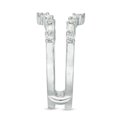 1/2 Cttw Baguette and Round Diamond Alternating Chevron Solitaire Enhancer Wrap Ring in 10K White Gold (0.5 Cttw, Color : J, Clarity : I2)