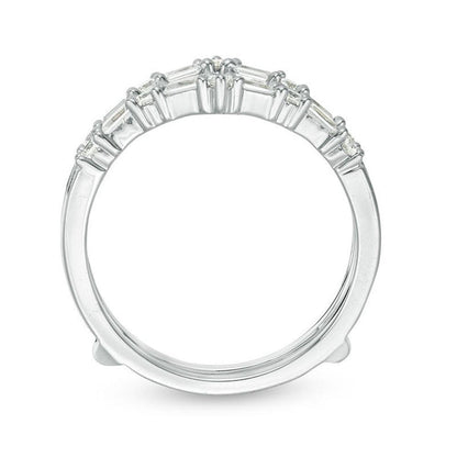 1/2 Cttw Baguette and Round Diamond Alternating Chevron Solitaire Enhancer Wrap Ring in 10K White Gold (0.5 Cttw, Color : J, Clarity : I2)
