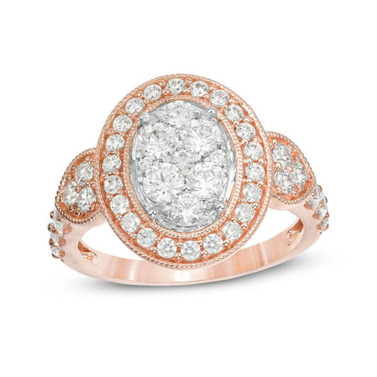 1-1/2 Cttw Composite Diamond Oval Frame Tri-Sides Vintage-Style Engagement Ring in 10K Rose Gold (0.5 Cttw, Color : J, Clarity : I2)