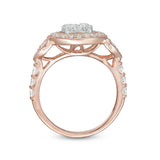 1-1/2 Cttw Composite Diamond Oval Frame Tri-Sides Vintage-Style Engagement Ring in 10K Rose Gold (0.5 Cttw, Color : J, Clarity : I2)