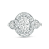 1-1/2 Cttw Composite Oval Diamond Frame Tri-Sides Vintage-Style Engagement Ring in 10K White Gold (0.5 Cttw, Color : J, Clarity : I2)