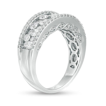 1-1/2 Cttw Diamond Multi-Row Band Ring in 14K White Gold (0.5 Cttw, Color : I, Clarity : I2)